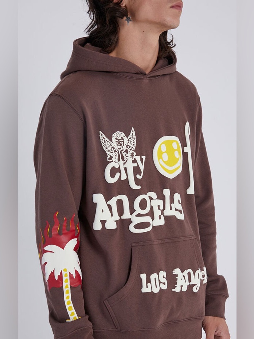 PacSun City of Angels Brown Graphic Hoodie Y2K Streetwear Angel Flame Pullover L